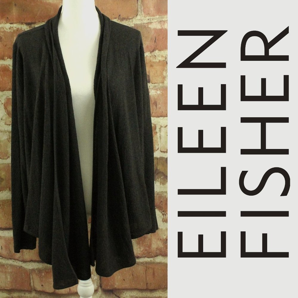 Eileen Fisher Sweater Angled Front Cardigan Womens S Brown Italian 100% Wool